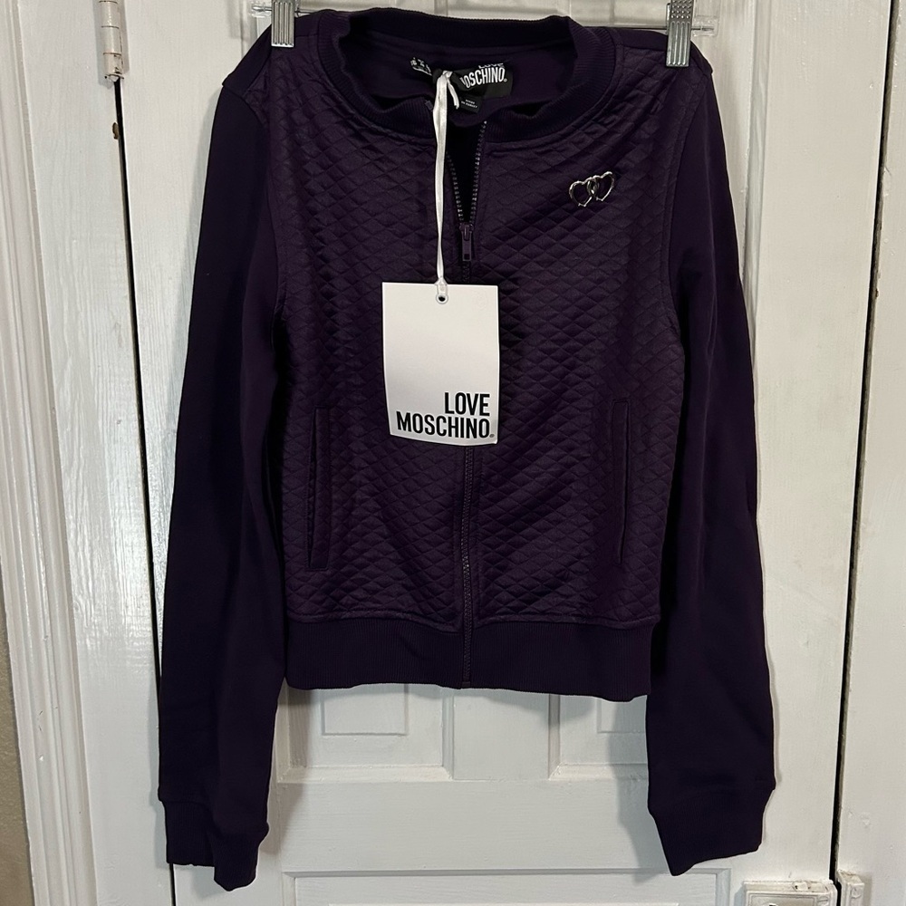 Love Moschino Quilted Jacket Purple Zipper Front Size 4 A